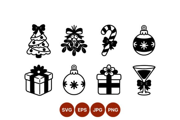 Black White Christmas Icon Set Illustrations