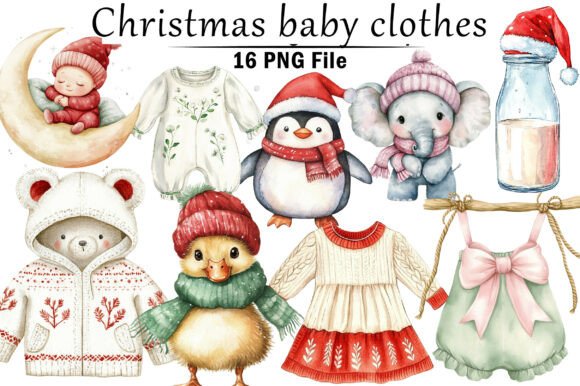 Christmas Baby Clothes Clipart and Illustrations