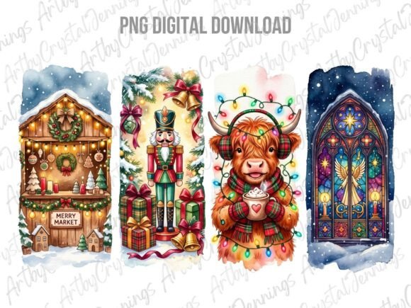 Christmas Brushstroke Watercolor PNG Illustrations