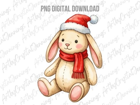 Christmas Bunny Watercolor PNG Illustrations