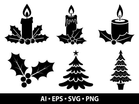 Christmas Candle Tree SVG Bundle & Illustrations