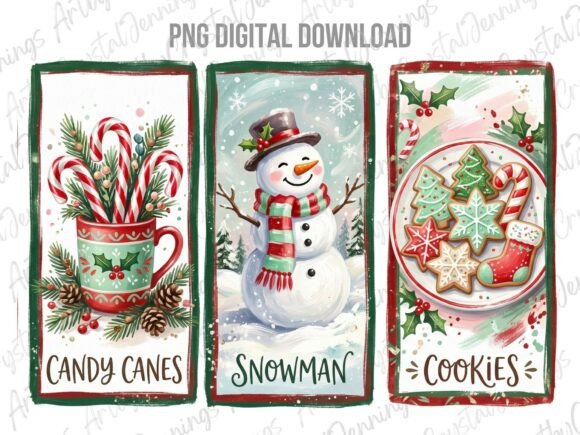 Christmas Candy Canes, Snowman, Cookies Illustrations