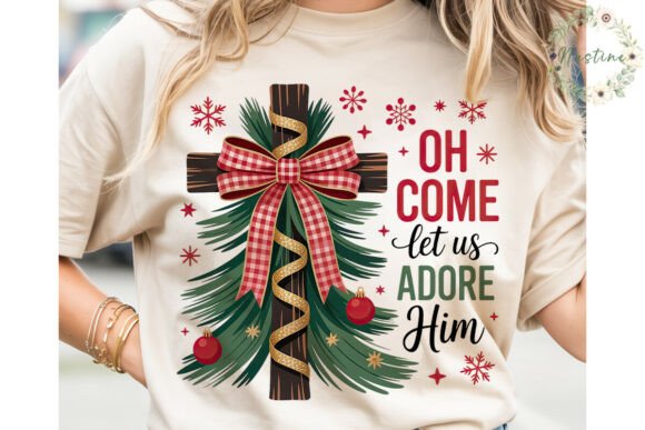 Christmas Cross Adore Him PNG Clipart & Illustrations