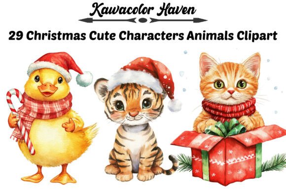 Christmas Cute Characters Animals Clipar Illustrations