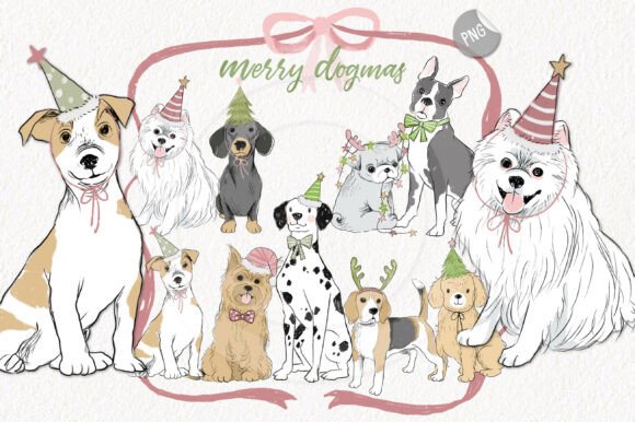 Christmas Dog Clipart: Hand Drawn Illustrations