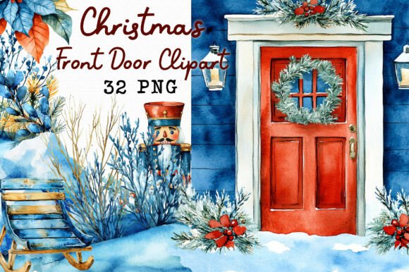 Christmas Front Door Clipart & Illustrations