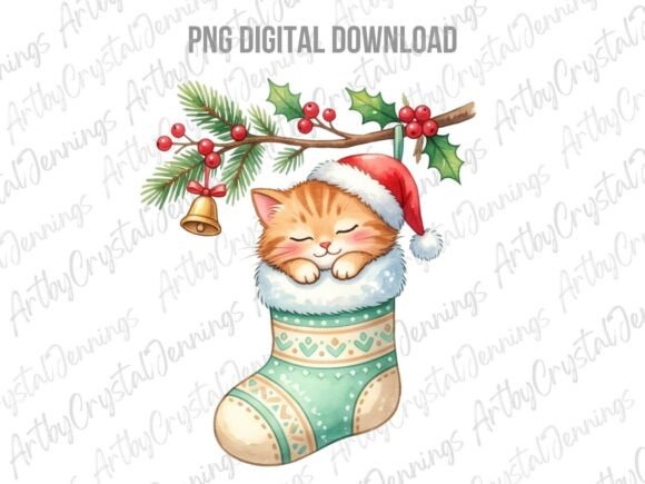 Christmas Holiday Cat Stocking PNG Illustrations