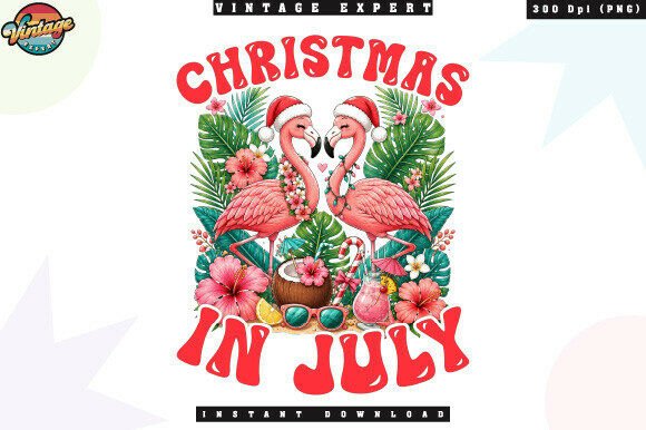 Christmas in July Flamingo Tropical PNG Illustrations