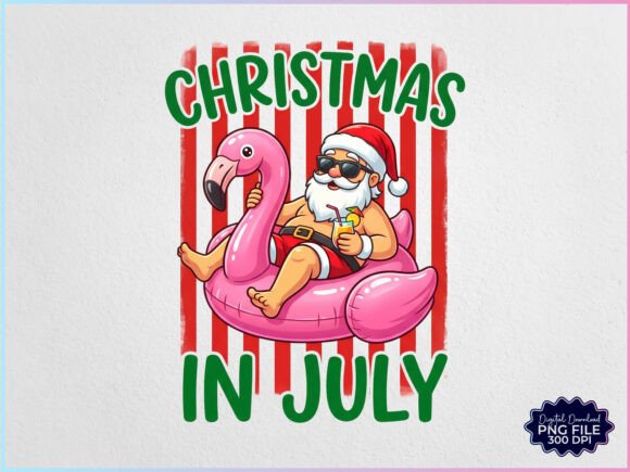 Christmas in July Santa Stripe PNG & Illustrations