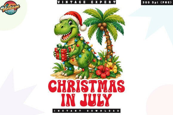 Christmas in July Summer Dinosaur PNG Illustrations