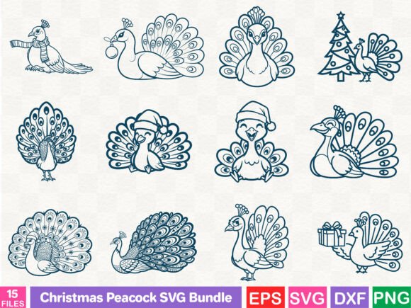 Christmas Peacock SVG Bundle: Festive Illustrations