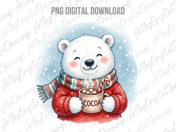 Christmas Polar Bear Cocoa Mug PNG Illustrations