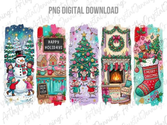 Christmas Scene Holiday Brushstroke PNG & Illustrations