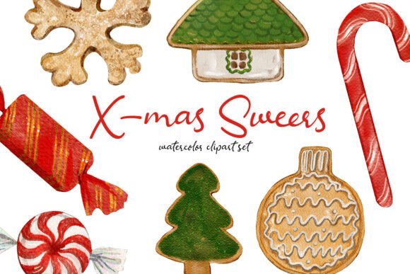Christmas Sweets Watercolor Clipart Set & Illustrations