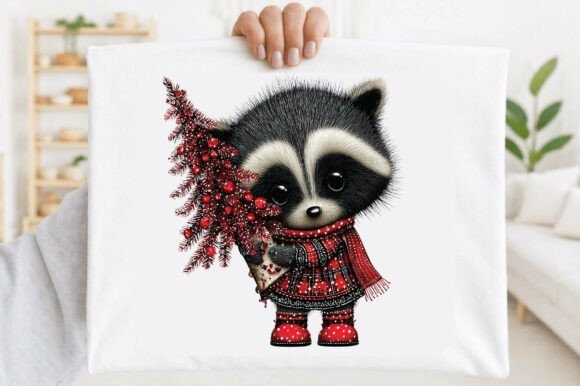 Christmas Tree Cute Raccoon Sublimation Illustrations