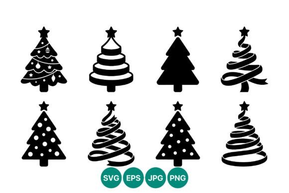 Christmas Tree Silhouette Icon Set & Illustrations