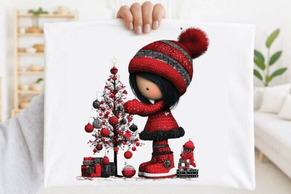 Cute Christmas Girl with Tree Illustrations