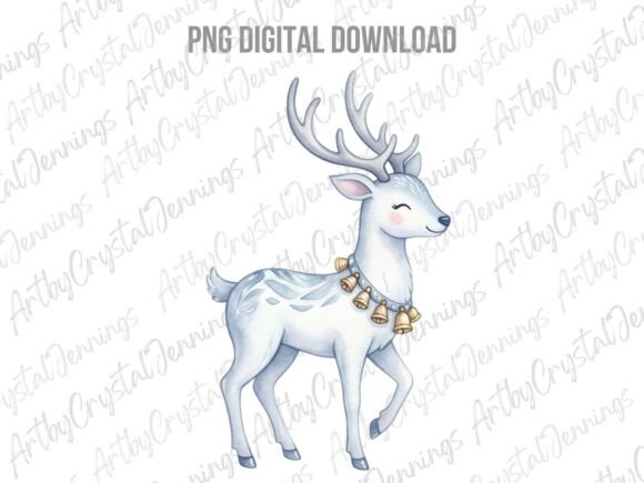 Cute Watercolor White Christmas Deer PNG & Illustrations