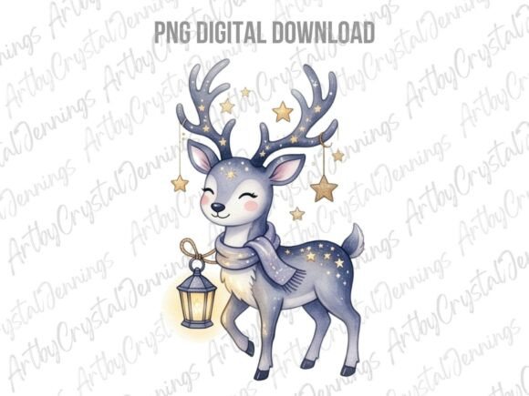 Cute Whimsical Christmas Reindeer PNG & Illustrations
