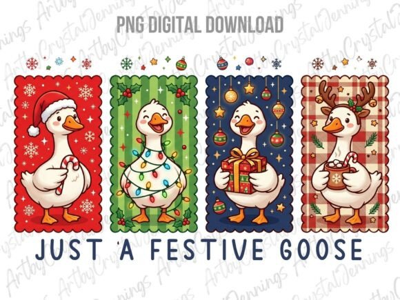 Festive Goose Christmas Holiday PNG & Illustrations