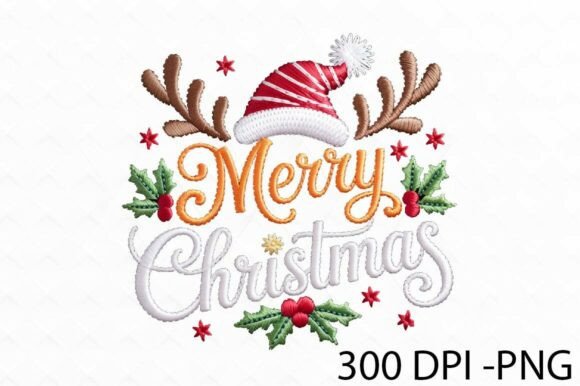 Merry Christmas Embroidery Png Design & Illustrations