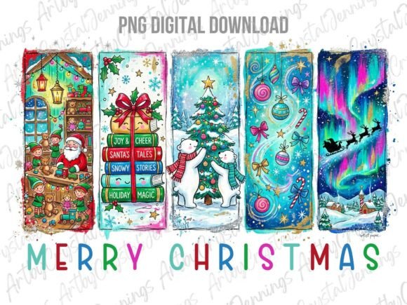 Merry Christmas Holiday Panels PNG Illustrations