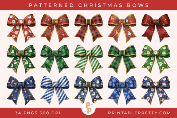 Patterned Christmas Bows Clipart PNG Review