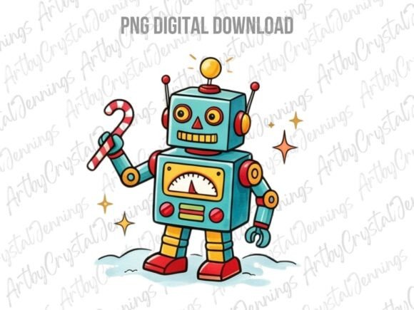 Retro Christmas Robot Toy PNG & Illustrations