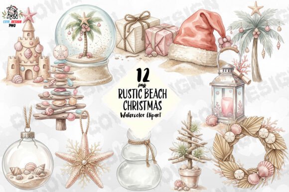 Rustic Beach Christmas PNG Illustrations
