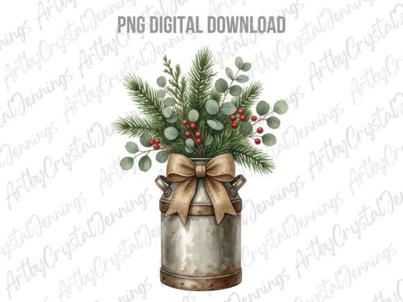 Rustic Christmas Milk Can Clipart PNG & Illustrations