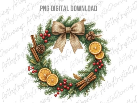 Rustic Christmas Wreath PNG & Illustrations