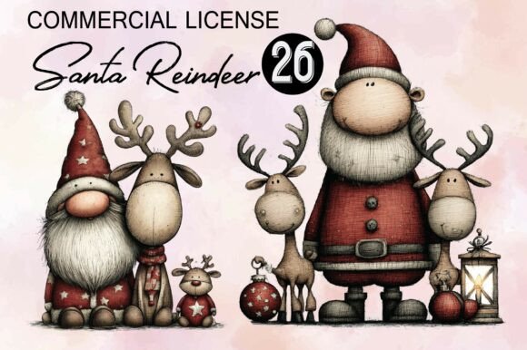 Santa Reindeer Christmas Clipart Illustrations