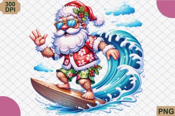 Surfing Santa Christmas PNG Illustrations Review