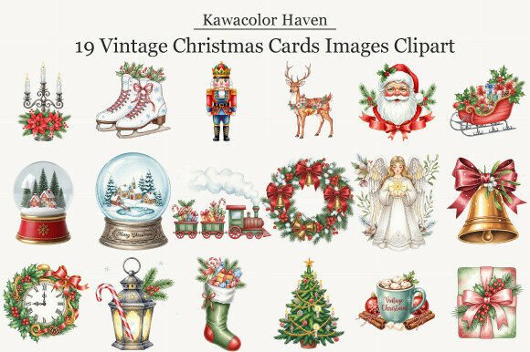 Vintage Christmas Cards Images Clipart & Illustrations