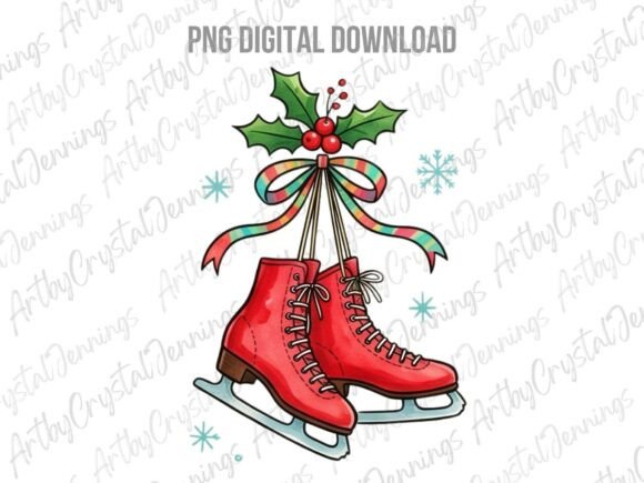 Vintage Christmas Ice Skates PNG Illustrations