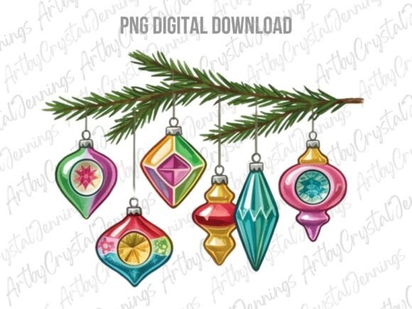 Vintage Christmas Ornaments PNG & Illustrations