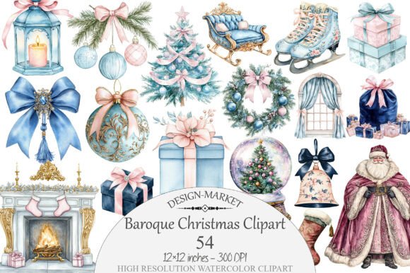 Watercolor Baroque Christmas Clipart Review
