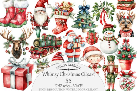 Watercolor Whimsy Christmas Clipart & Illustrations