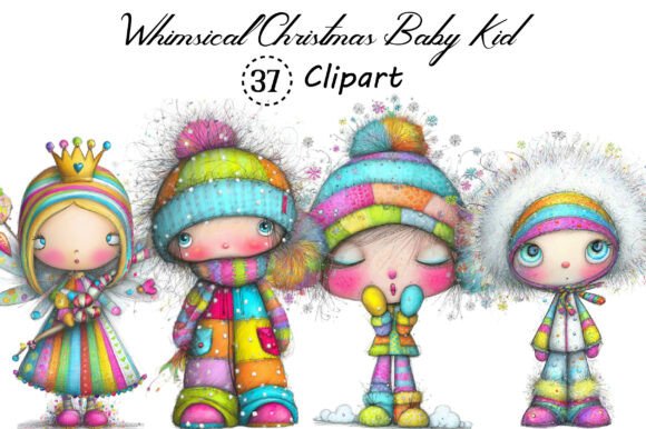 Whimsical Christmas Baby Kid Clipart & Illustrations