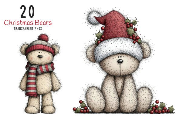 Whimsical Christmas Bears Clipart & Illustrations
