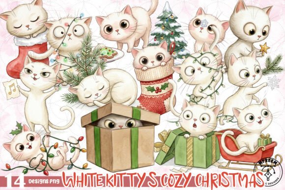 White Kitty_s Cozy Christmas PNG & Illustrations