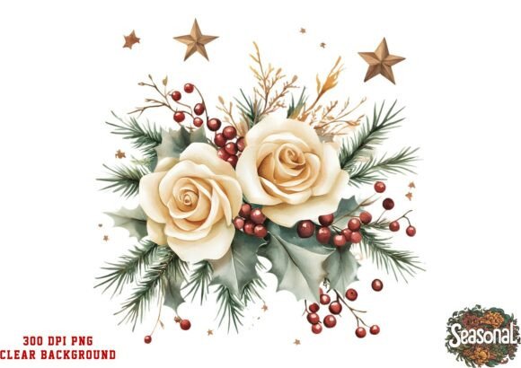 White Rose Star Christmas Wreath PNG Review